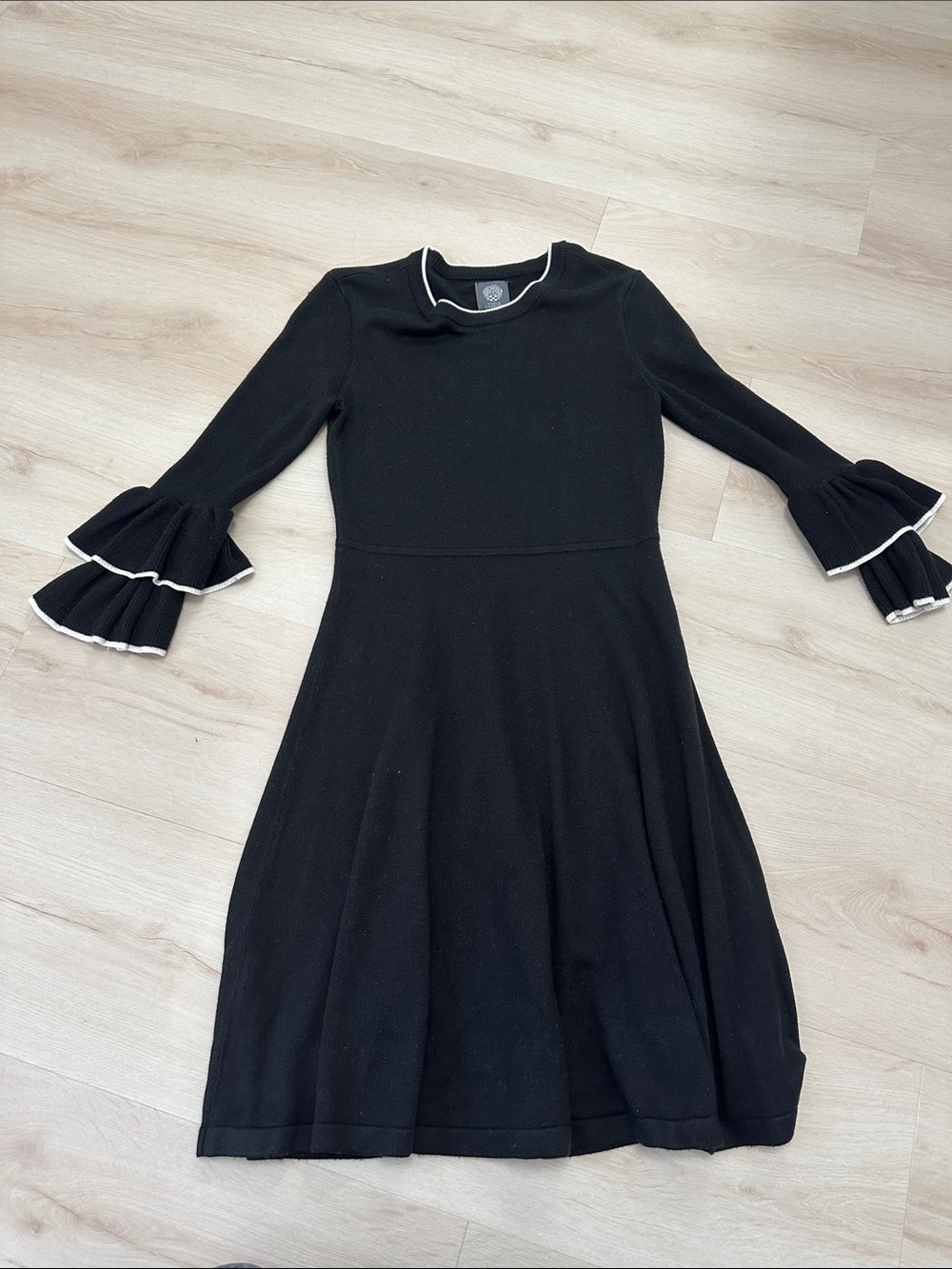 Vince Camuto Black Midi Fit-and-Flare Dress with White Trim